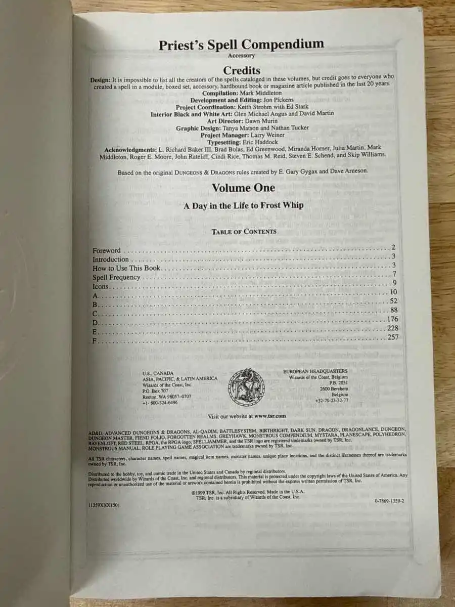 Priest’s Spell Compendium Volume One