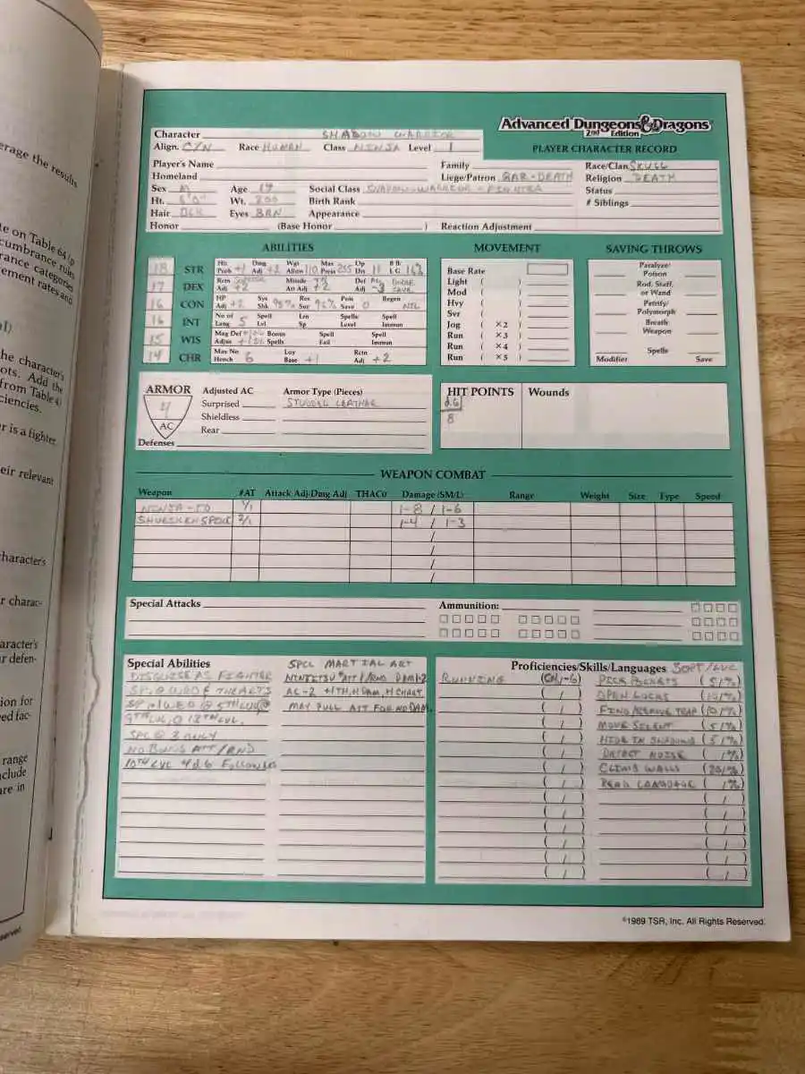 Character Record Sheets