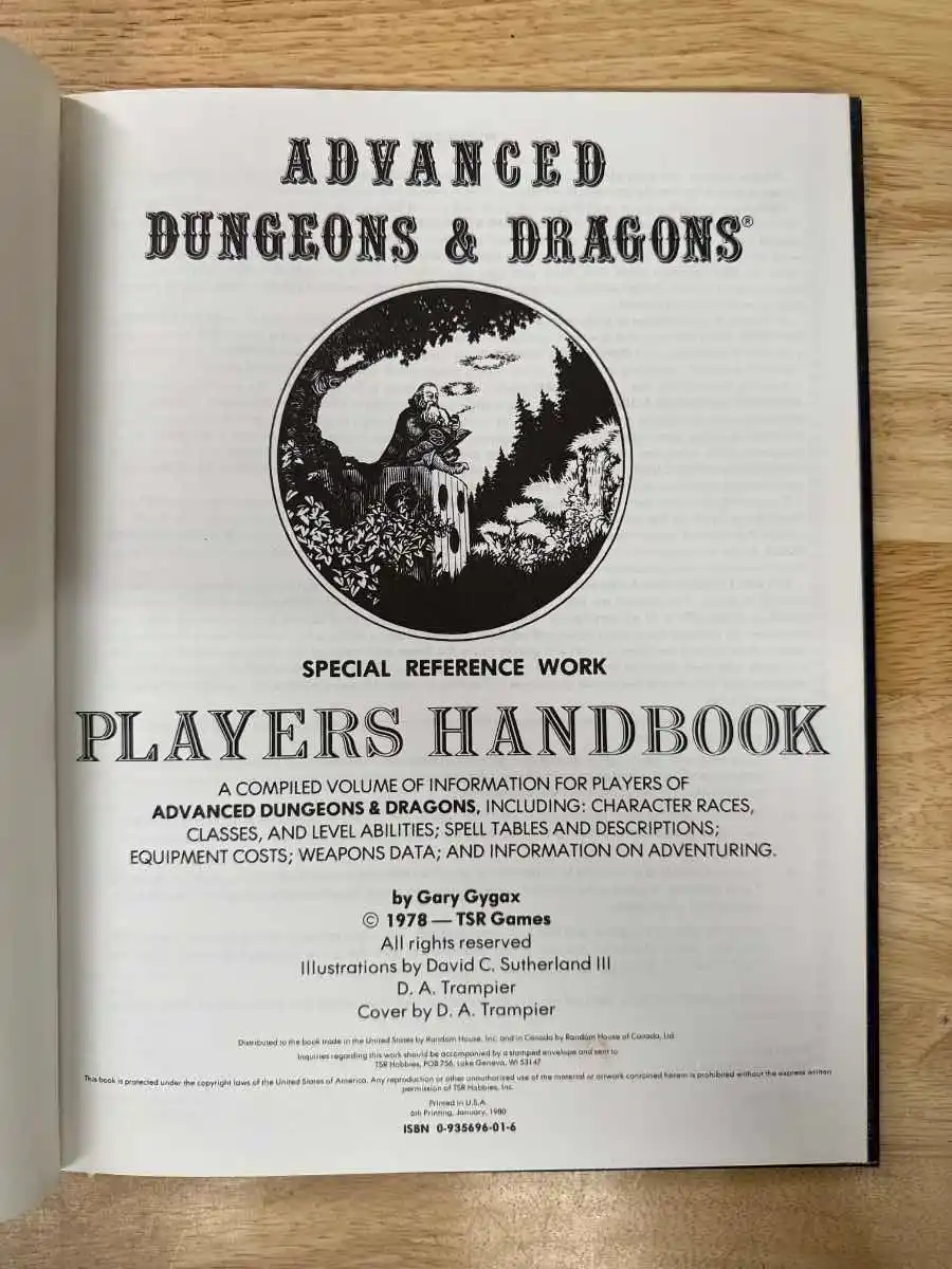 AD&D 1E PLAYERS HANDBOOK 6th Printing