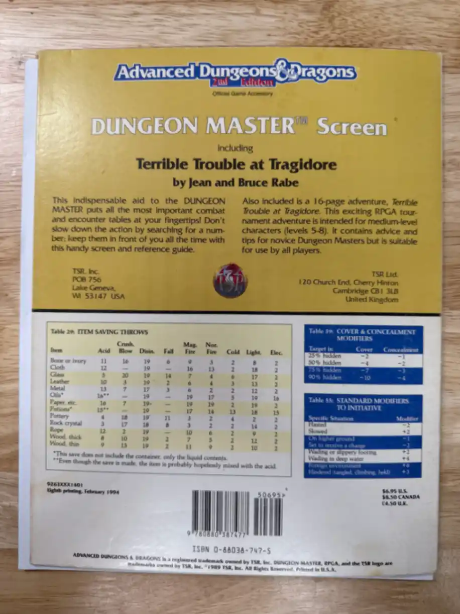 Dungeon Master Screen AD&D 2E