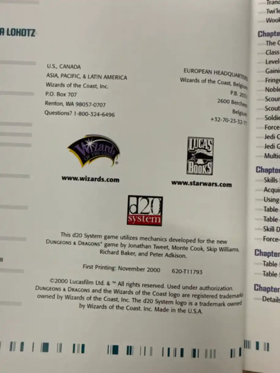 Star Wars RPG Core Rulebook First Print