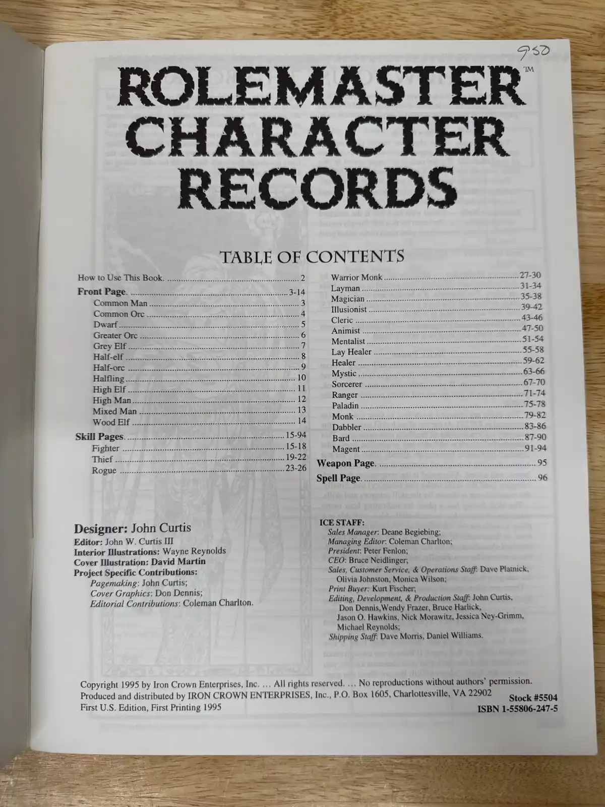 Rolemaster Character Records