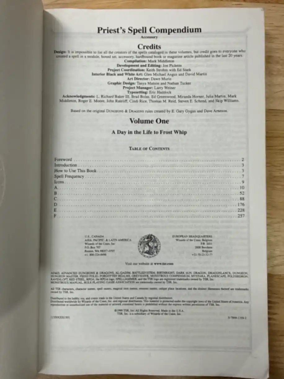 Priest's Spell Compendium, Volume 1