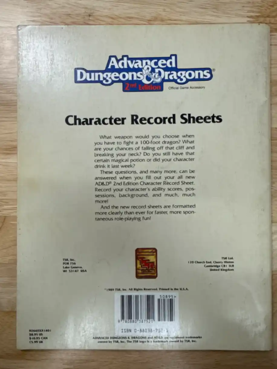Character Record Sheets AD&D 2E
