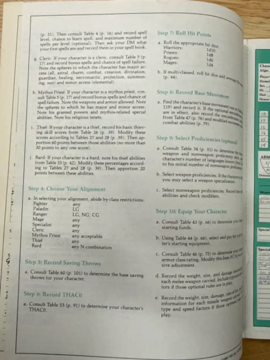Character Record Sheets AD&D 2E