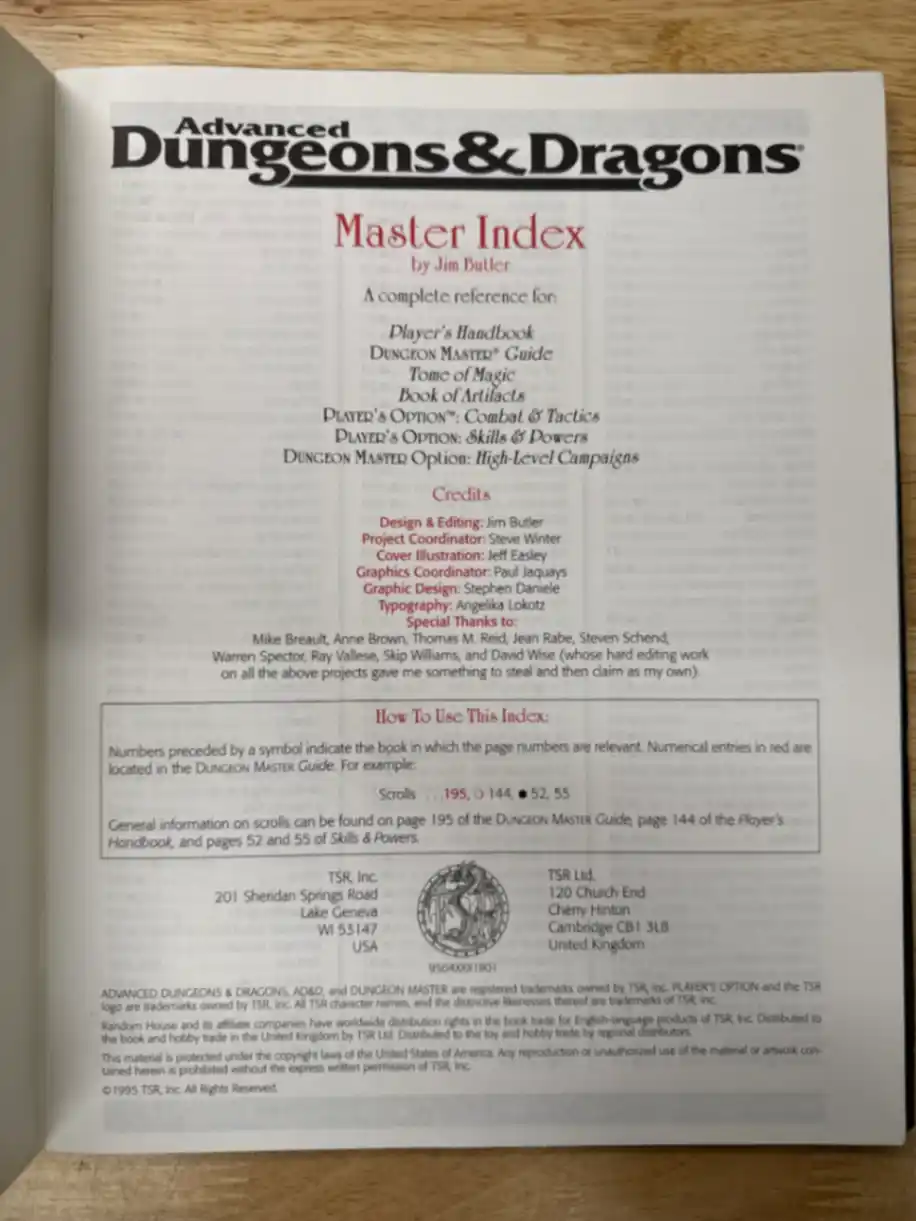DUNGEON MASTER Screen & Master Index