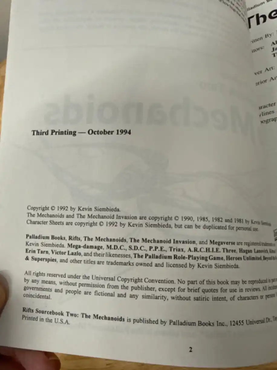 Rifts Sourcebook 2 Third Printing